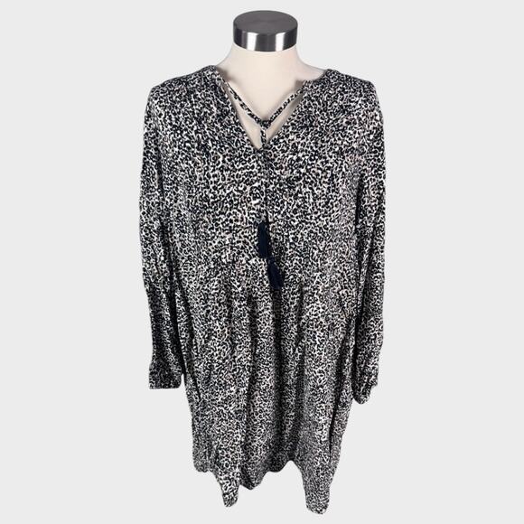 Old Navy L Brown Black Animal Cheetah Print Dress Long Sleeves Tassles - Picture 1 of 5